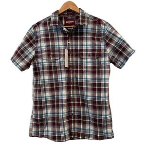 Alesbury Men's Plaid Button Down Short Sleeve Shirt Red Blue White, Size Small